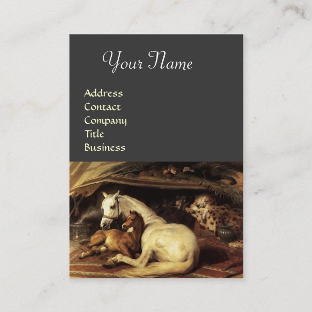 ARAB TÄLT MED HÄSTAR,ANDRA DJUR,grått Visitkort (Framsida)