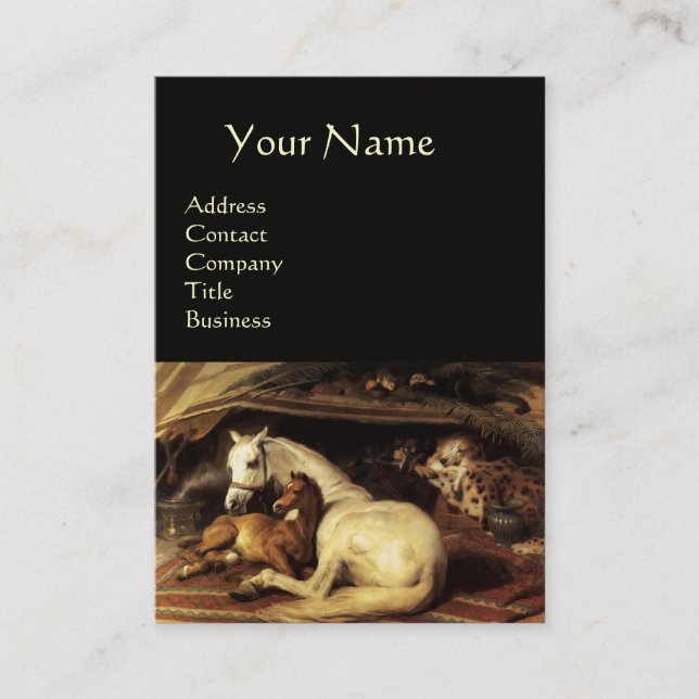 ARAB TÄLT MED HÄSTAR,ANDRA DJUR,Svart Visitkort (Framsida)