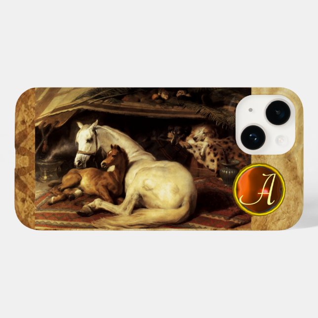 ARAB TÄLT MED HORSE Orange Agate Gem Monogram (Baksida (horisontell))