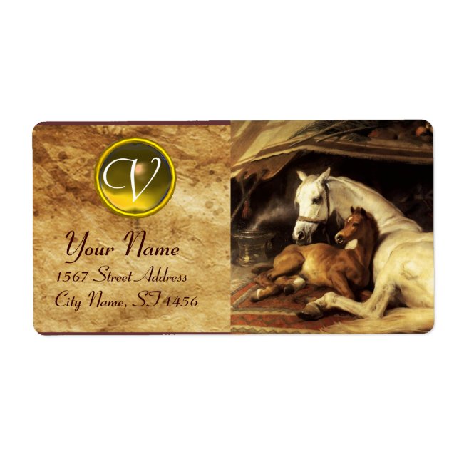 ARAB TÄLT MED HORSES MONOGRAM brun gult Fraktsedel (Framsidan)