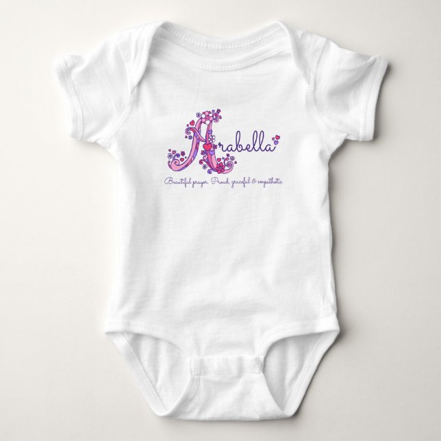 Arabella flickanamn & menande a-monogramromper t-shirt (Framsida)