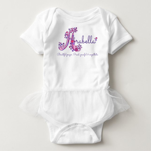 Arabella flickanamn & menande a-monogramromper t-shirt (Framsida)
