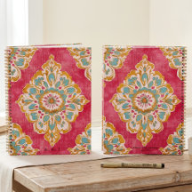 Arabesk Damask Rosa Guld Medaljong Monogram
