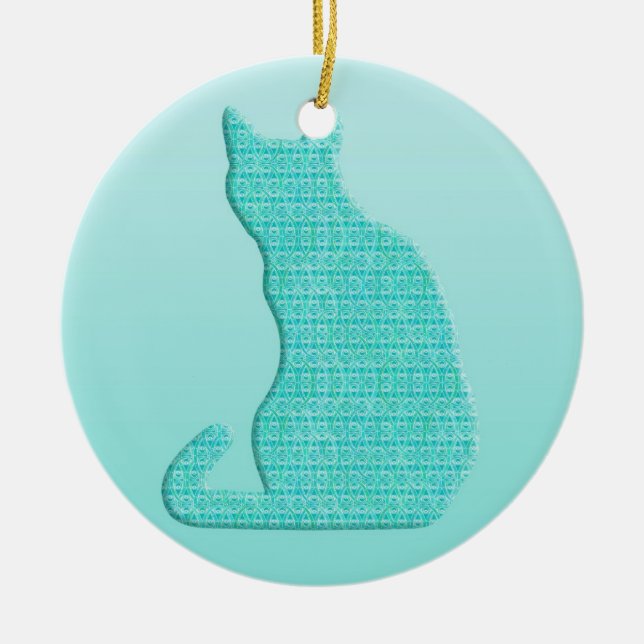 Arabesk katt - nyanser av turkos julgransprydnad keramik (Framsidan)