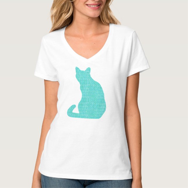 Arabesk katt - nyanser av turkos tee shirt (Framsida)