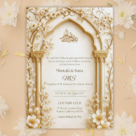 Arabesque Beige/Guld Arch Islamic Digital Blommigt Inbjudningar