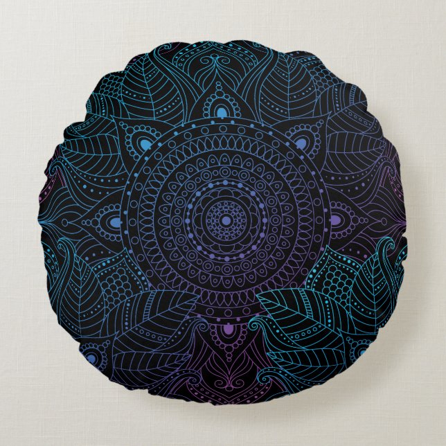 Arabesque Bliss: Oriental Mandala Magic Rund Kudde (Framsidan)