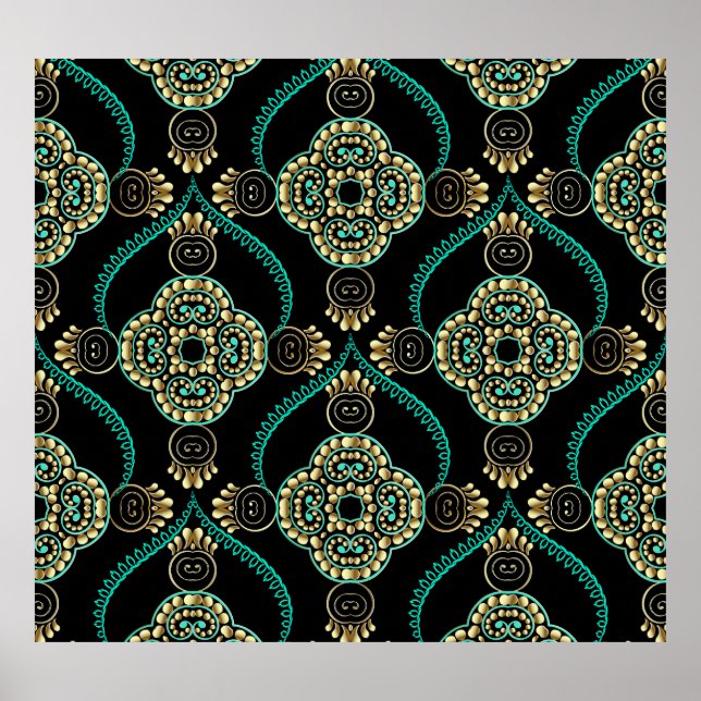 Arabesque Blommigt, Vintage Elegance Mönster. Poster (Framsidan)