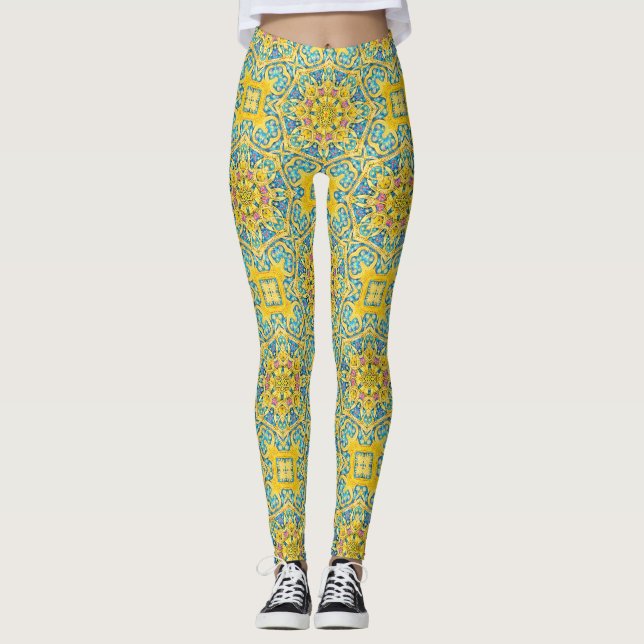 Arabesque Blue Guld Leggings (Framsida)