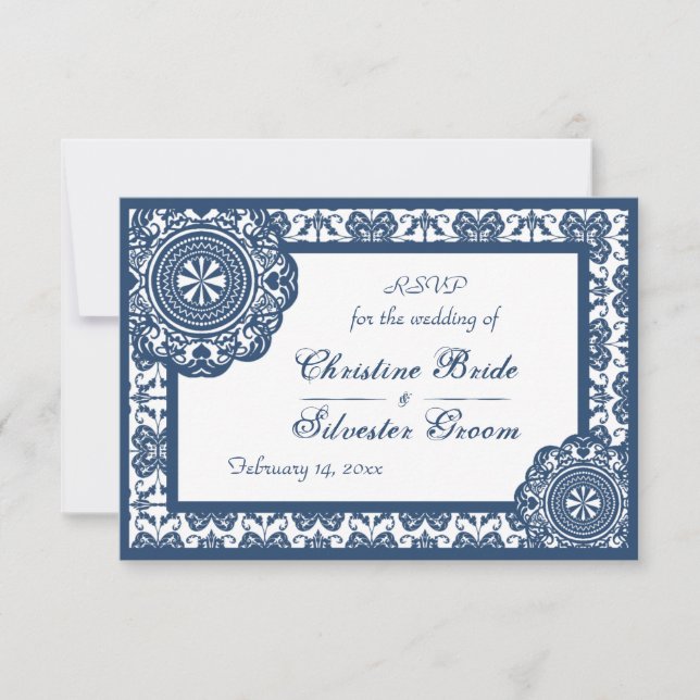 Arabesque Blue Snöre, 3,5" x5" bröllop OSA Inbjudningar (Framsida)