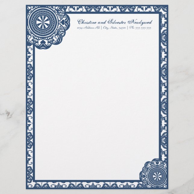 Arabesque Blue Snöre, letterhead Brevhuvud (Framsida)