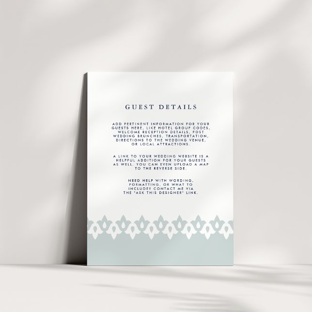 Arabesque Bröllop Guest-informationskort | Mist Tilläggskort (Skapare uppladdad)