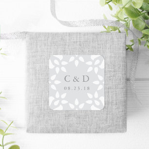 Arabesque Bröllop Monogram Sticker GRÅTT Fyrkantigt Klistermärke