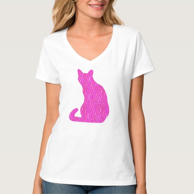 Arabesque Cat - fuschia, shock rosa Tee Shirt (Framsida)