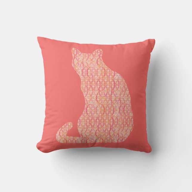 Arabesque Cat - orange av korall Kudde (Framsida)