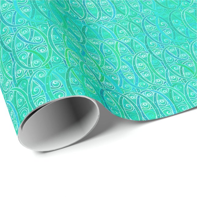 Arabesque damask - aqua och turkos presentpapper (Rullad Hörn)