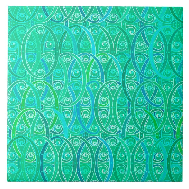 Arabesque Damask - Aqua och Turquise Kakelplatta (Framsidan)