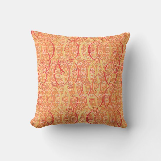 Arabesque damask - mjuk orange och korall kudde (Framsida)