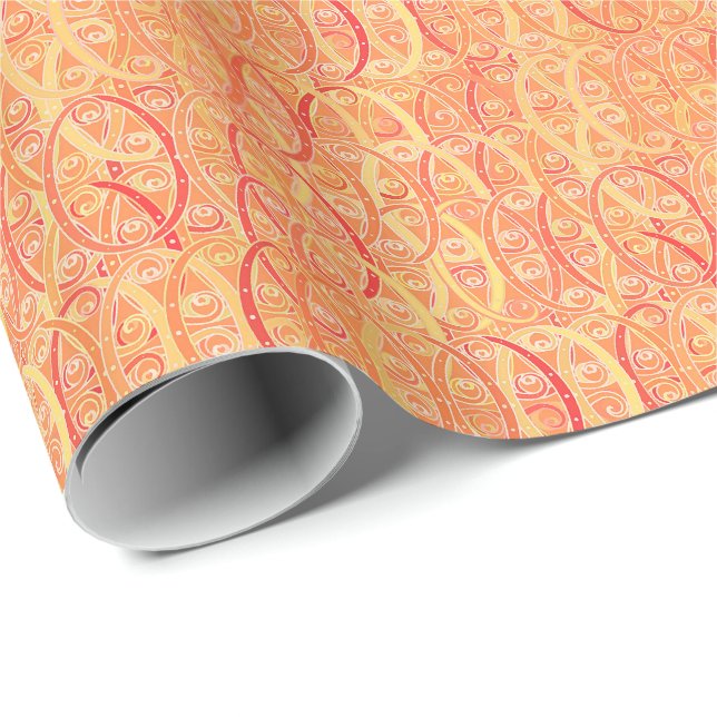 Arabesque damask - mjuk orange och korall presentpapper (Rullad Hörn)