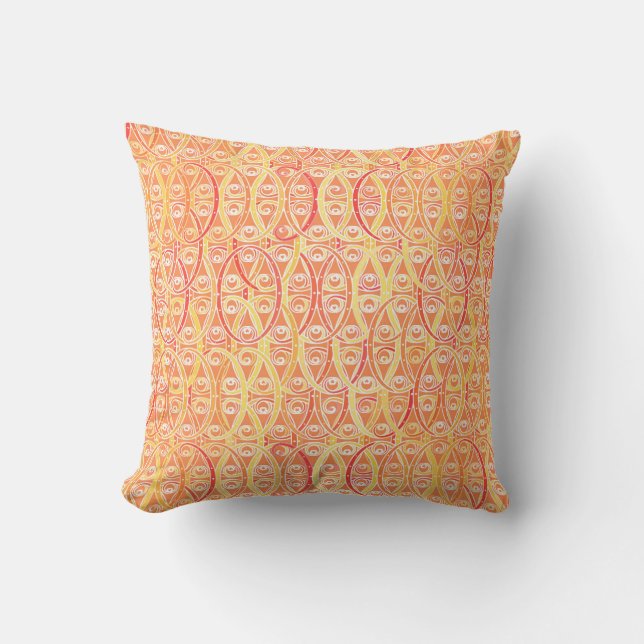 Arabesque damask - orange och saffron-gult kudde (Framsida)
