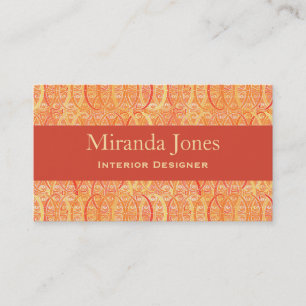Arabesque Damask - Orangen Coral och Mandarin Visitkort