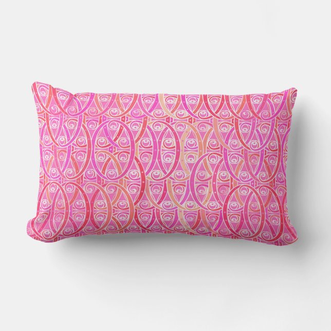 Arabesque damask - rosa av korall lumbarkudde (Framsida)