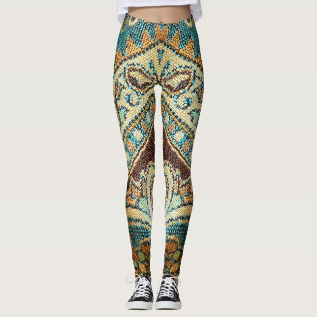 Arabesque Fabric: Arabiska Oriental Design Leggings (Framsida)