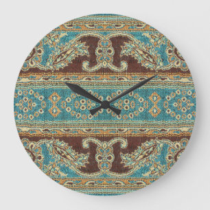 Arabesque Fabric Paisley Oriental Design Stor Klocka