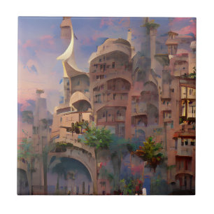 Arabesque fantasybostäder i handflatan träd digita kakelplatta