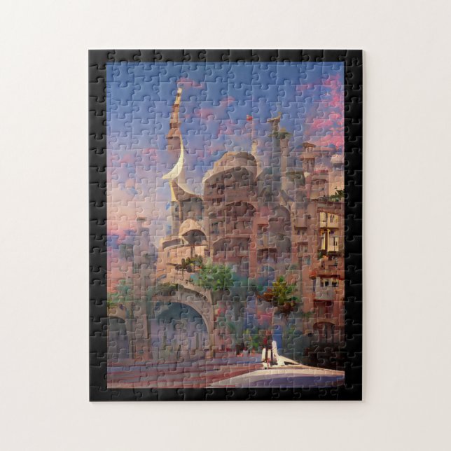Arabesque fantasybostäder i handflatan träd digita pussel (Vertikal)