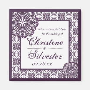 Arabesque Lila Snöre, square save date Magnet