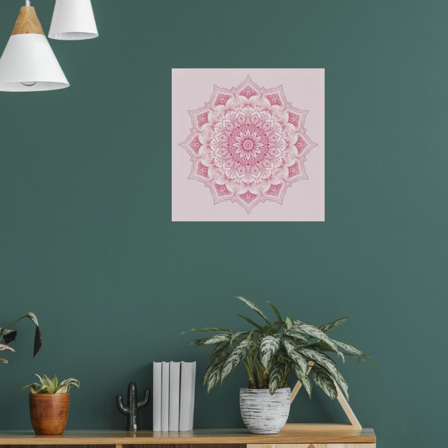 Arabesque Mandala Art - Rosa Symmetrisk Blommigt P Poster (Vardagsrum 1)