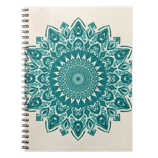 Arabesque Mandala Art - Teal & Turquise Geometric Anteckningsbok (Framsidan)