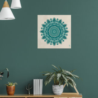 Arabesque Mandala Art - Teal & Turquise Geometric Poster