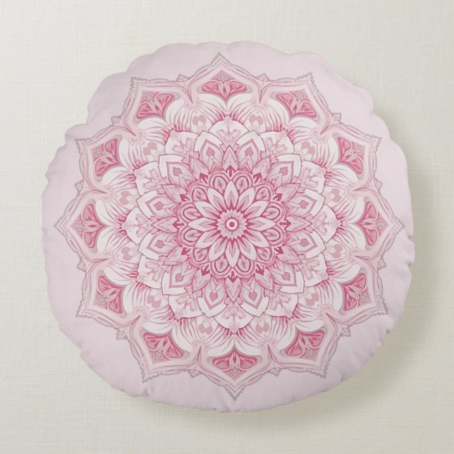 Arabesque Mandala Pillow - Rosa Geometric Decorati Rund Kudde (Framsidan)