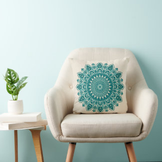 Arabesque Mandala Pillow - Teal Geometric Accent C Kudde