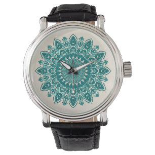 Arabesque Mandala Wall Clock - Teal Geometric Deco Armbandsur