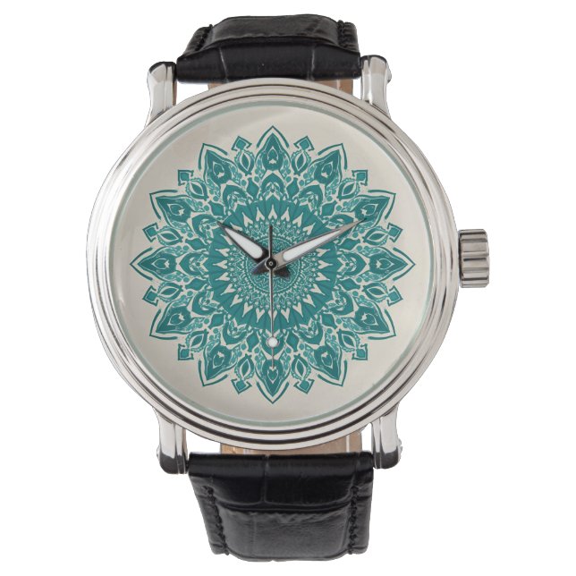 Arabesque Mandala Wall Clock - Teal Geometric Deco Armbandsur (Framsida)