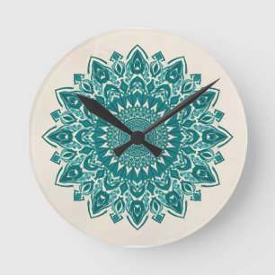 Arabesque Mandala Wall Clock - Teal Geometric Deco Rund Klocka