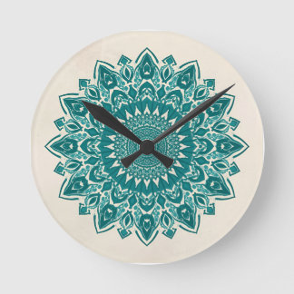 Arabesque Mandala Wall Clock - Teal Geometric Deco Rund Klocka