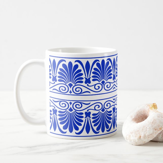 Arabesque Mönster Blue - Grekiska Medelhavet Kaffemugg (Med munk)