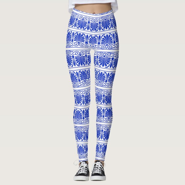 Arabesque Mönster Blue - Grekiska Medelhavet Leggings (Framsida)