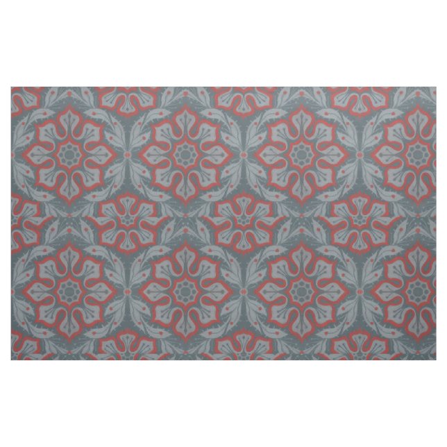 Arabesque mönster, grått, rött tyg (Fat Quarter)