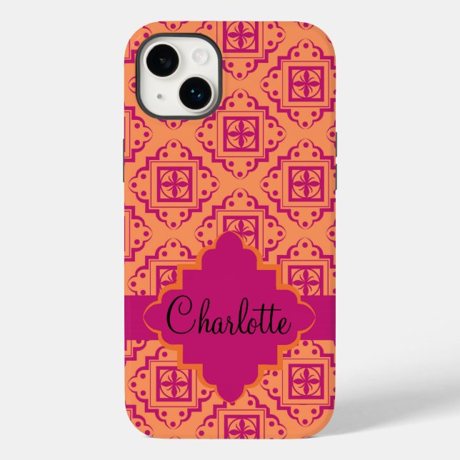 Arabesque Moroccan Orange Magenta Namn Personalize (Baksida)
