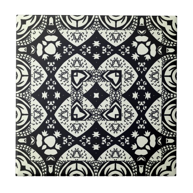 Arabesque Mosaic Tile Mönster Black and White Kakelplatta (Framsidan)