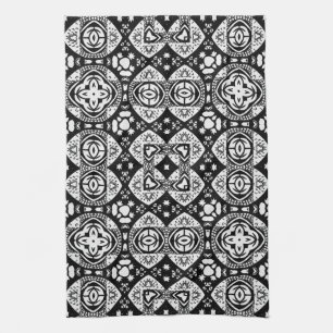 Arabesque Mosaic Tile Mönster Black and White Kökshandduk