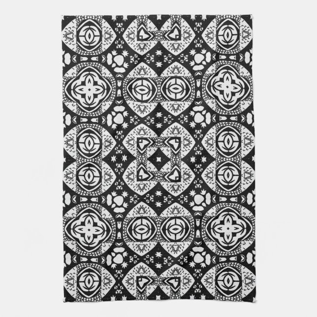 Arabesque Mosaic Tile Mönster Black and White Kökshandduk (Vertikal)