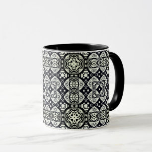 Arabesque Mosaic Tile Mönster Black and White Mugg