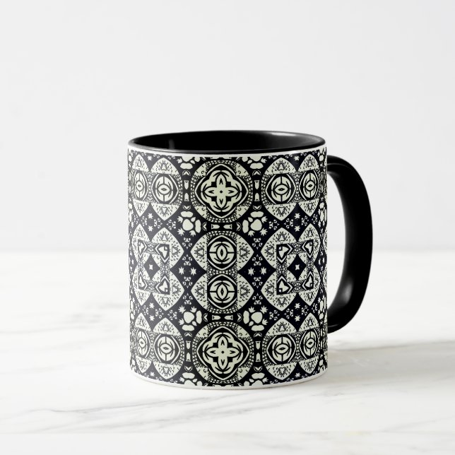 Arabesque Mosaic Tile Mönster Black and White Mugg (Framsida höger)