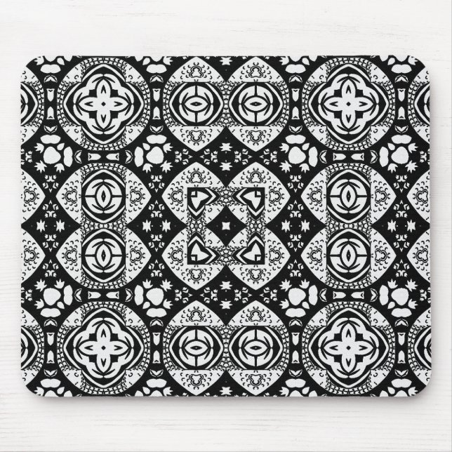 Arabesque Mosaic Tile Mönster Black and White Musmatta (Framsidan)
